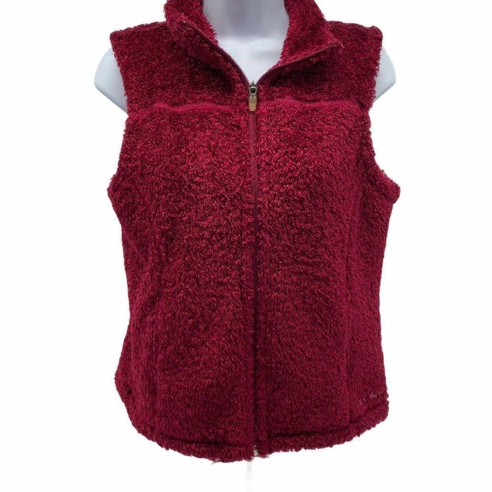 LL Bean Fuzzy Maroon Full Zip vest Women’s size Sm
